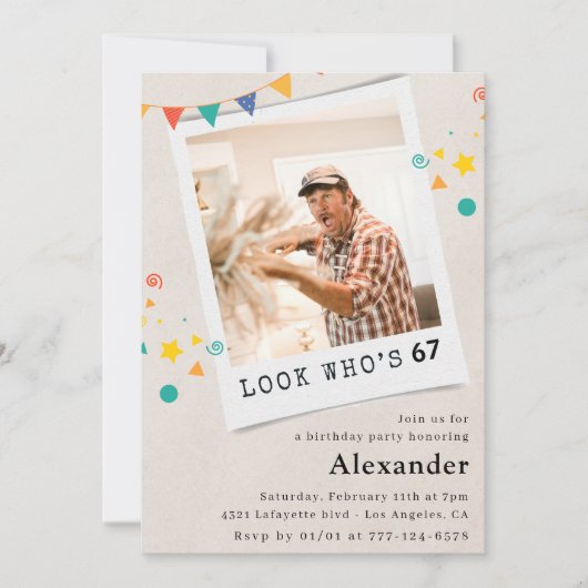 Grappige foto 67e verjaardag uitnodigingen Mannen (Voorkant)