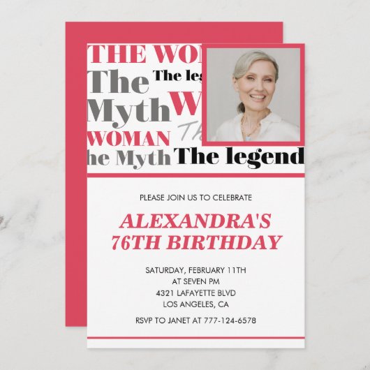 Grappige foto 76e verjaardag uitnodiging Contempor (Voorkant / Achterkant)