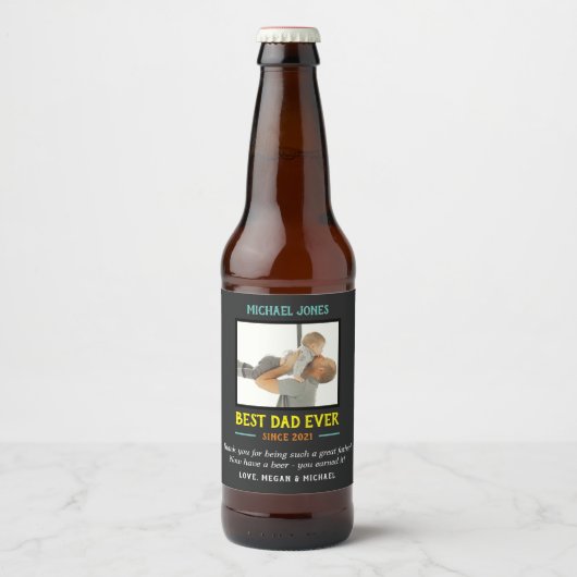 Grappige foto beste papa ooit eerste Vaderdag Bier Etiket (Voorkant)