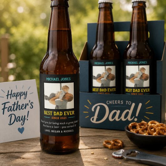 Grappige foto Beste papa ooit Eerste Vaderdag Bier Etiket