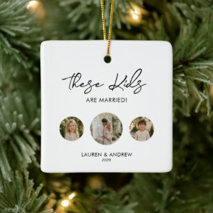 Grappige foto eerste kerst getrouwd keramisch ornament