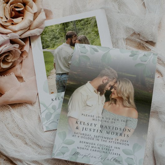 Grappige foto Eucalyptus bruiloft uitnodiging