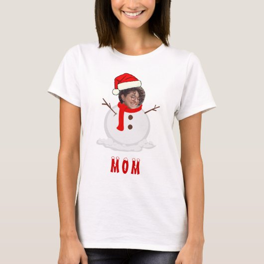 Grappige foto Face Snowman Kerstmis T-shirt (Voorkant)
