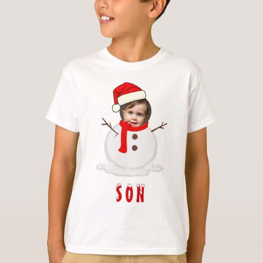 Grappige foto Face Snowman Kerstmis T-shirt (Voorkant)