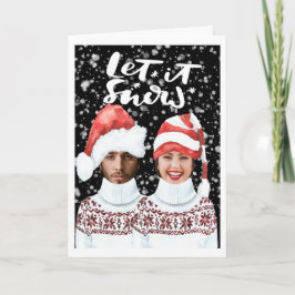 Grappige foto gepersonaliseerde kerst laat het sne kaart