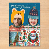 Grappige foto Gepersonaliseerde Kersttrui Acryl Uitnodigingen (Voorkant)