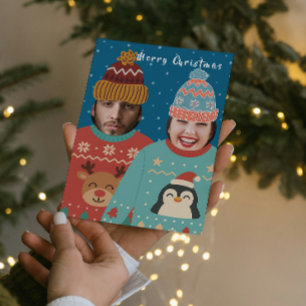 Grappige foto Gepersonaliseerde Kersttrui Feestdagenkaart