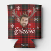 Grappige foto gezicht Blitzened Kerst aangepast ca Blikjeskoeler (Achterkant)