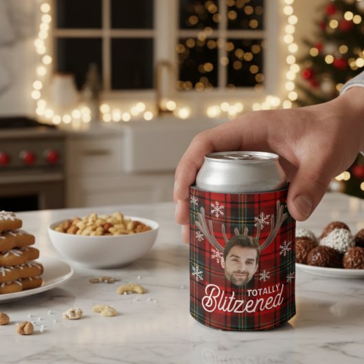 Grappige foto gezicht Blitzened Kerst aangepast ca Blikjeskoeler