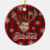 Grappige foto gezicht Blitzened Kerst aangepast ca Keramisch Ornament (Voorkant)