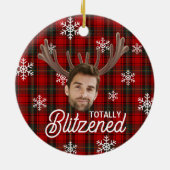 Grappige foto gezicht Blitzened Kerst aangepast ca Keramisch Ornament (Achterkant)