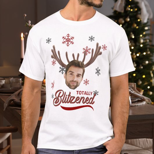 Grappige foto gezicht Blitzened Kerst aangepast ca T-shirt