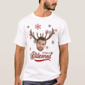 Grappige foto gezicht Blitzened Kerst aangepast ca T-shirt (Voorkant)