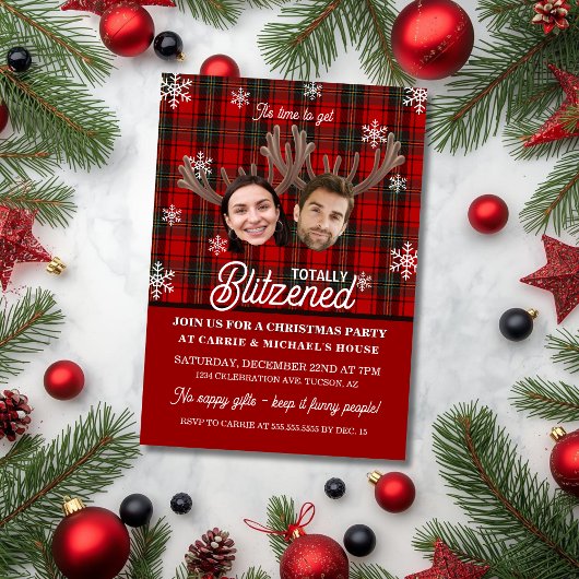 Grappige foto gezicht Blitzened kerstfeest Kaart
