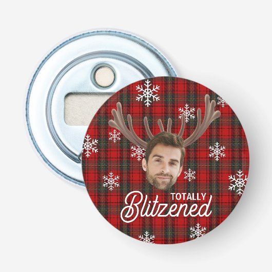 Grappige foto gezicht verblitste kerst aangepast c button flesopener (Voorkant)