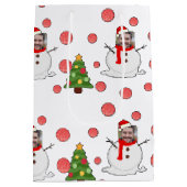 Grappige foto gezicht wit rood groen sneeuwpop Xma Medium Cadeauzakje (Achterkant)