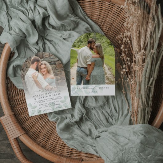 Grappige foto Greenery bruiloft uitnodiging