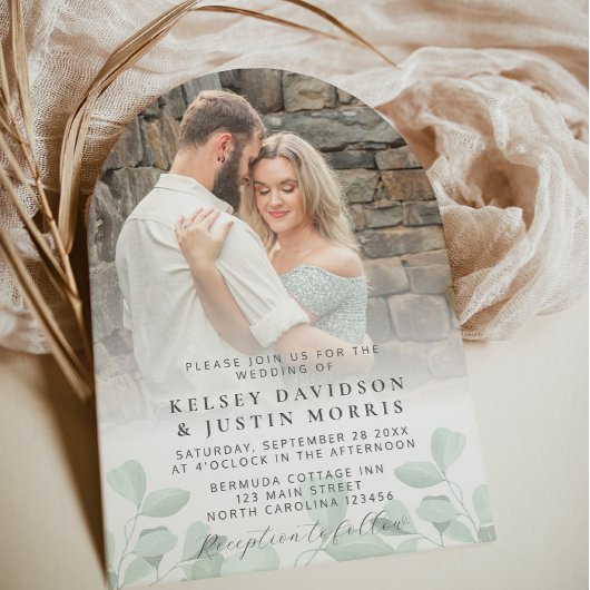 Grappige foto Greenery bruiloft uitnodiging