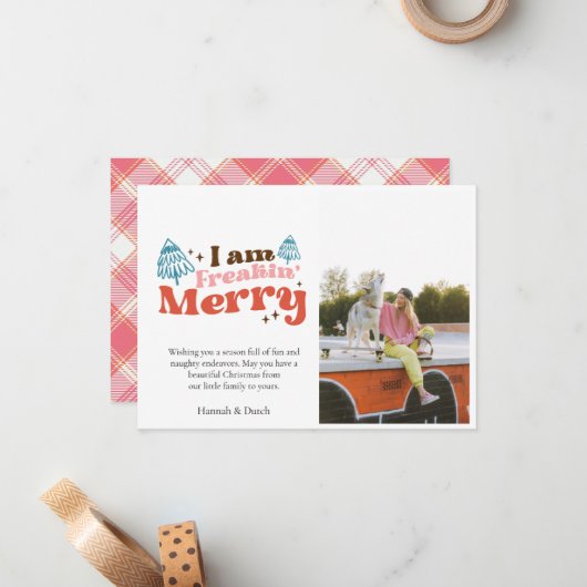Grappige foto Kerstmis, ik ben Freaking Merry Notitiekaartje (Voorkant / Achterkant in situ)
