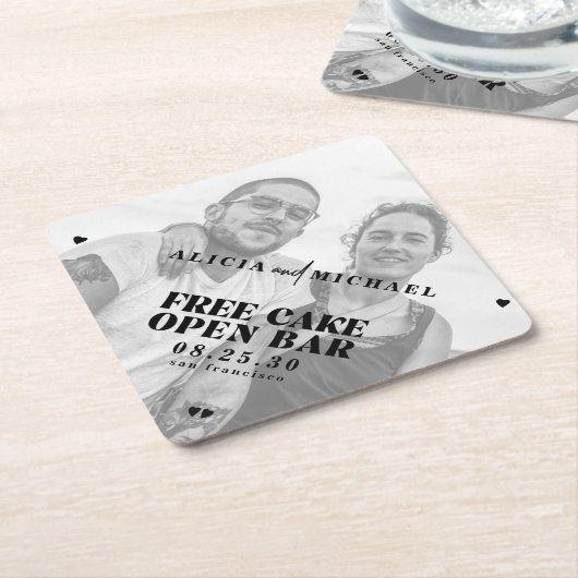 Grappige foto open bar bruiloft opslaan van de dat kartonnen onderzetters (Schuin)