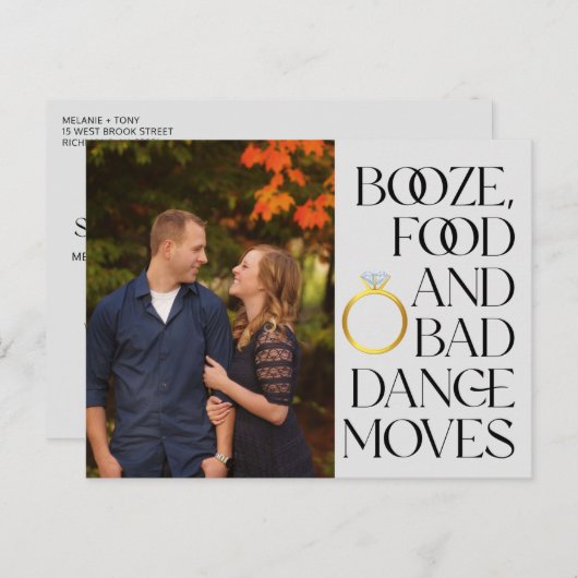 Grappige Foto QR Code Trouwen Sla de datum op Aankondigingskaart (Voorkant / Achterkant)