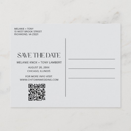Grappige Foto QR Code Trouwen Sla de datum op Aankondigingskaart (Achterkant)