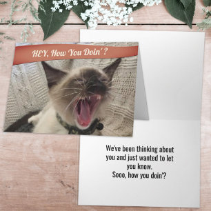 Grappige foto schreeuwende Siamese kat Hoe gaat he Kaart