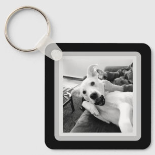 Grappige foto van Happy Dog B & W Fotografie Sleutelhanger