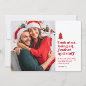 Grappige foto van ons met Kerstmis | Rood Feestdagenkaart (Voorkant)