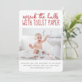 Grappige foto: versier de hal met toiletpapier feestdagenkaart (Staand voorkant)