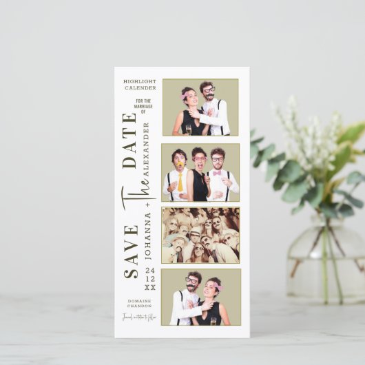 Grappige Fotocabine Strip Snorhaar Koppels Save The Date (Staand voorkant)