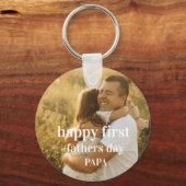 Grappige fotocollage Happy First Fathers Day Pap Sleutelhanger (Voorkant)