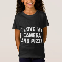 Grappige fotograaf Ik hou van mijn camera en pizza