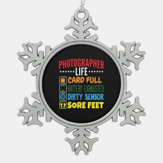 Grappige Fotograaf Life Checklist Tin Sneeuwvlok Ornament (Voorkant)