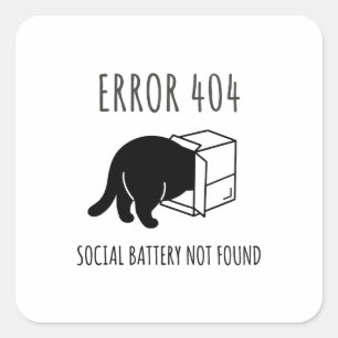 Grappige Fout 404 Kat Sociale Batterij Sticker