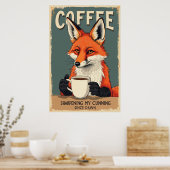 Grappige Fox Koffie Kunst Poster (Keuken)
