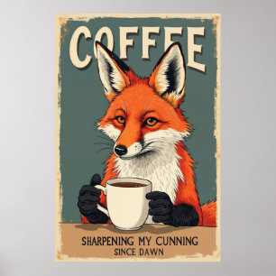 Grappige Fox Koffie Kunst Poster