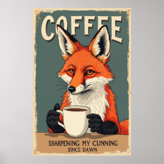 Grappige Fox Koffie Kunst Poster