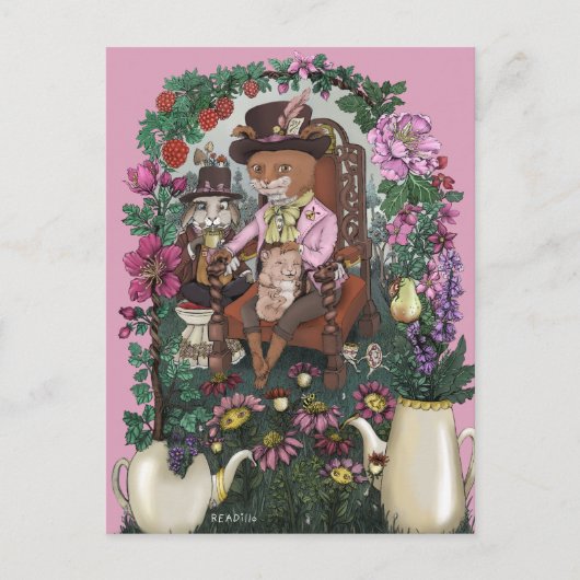 Grappige Fox Mad Hatter Alice in Wonderland Art Briefkaart (Voorkant)
