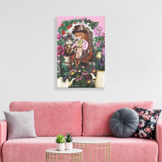 Grappige Fox Mad Hatter Alice in Wonderland Art Canvas Afdruk (Insitu (Woonkamer))