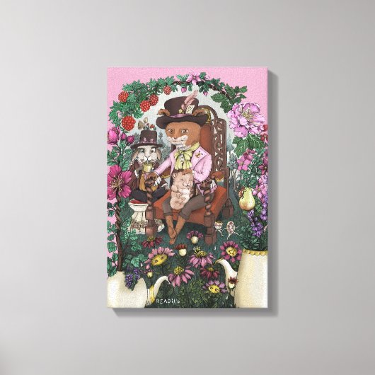 Grappige Fox Mad Hatter Alice in Wonderland Art Canvas Afdruk (Voorkant)