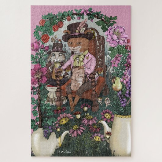 Grappige Fox Mad Hatter Alice in Wonderland Art Legpuzzel (Verticaal)
