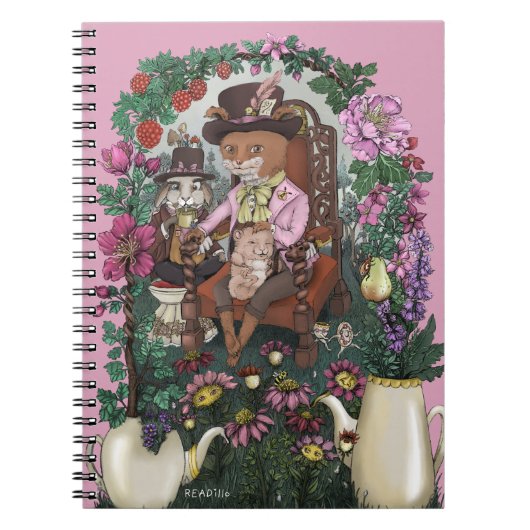 Grappige Fox Mad Hatter Alice in Wonderland Art Notitieboek (Voorkant)