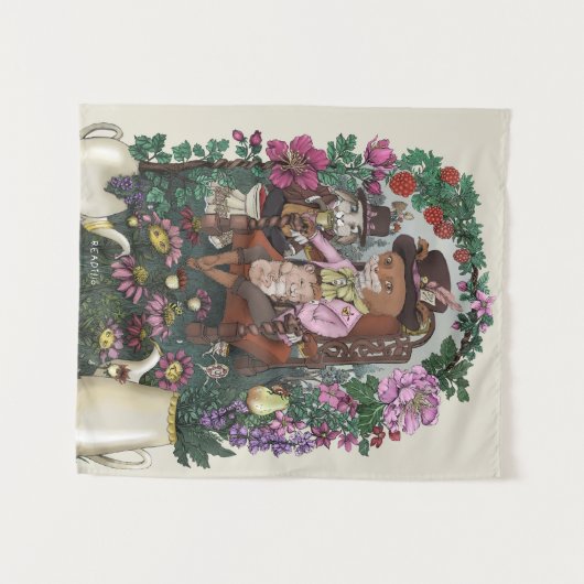 Grappige Fox Mad Hatter Alice in Wonderland Art Wandkleed (Voorkant (horizontaal))