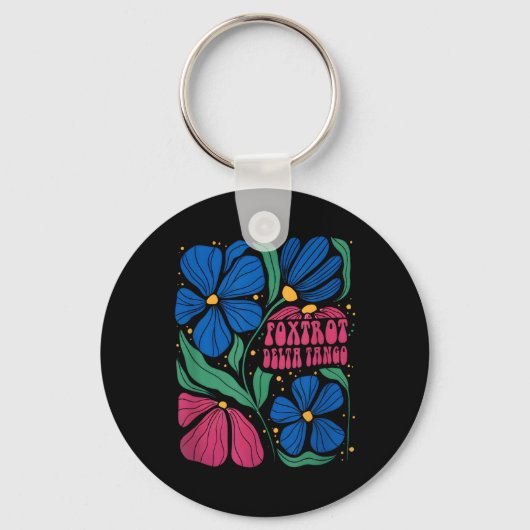 Grappige Foxdraaft Deltas Tangos Flower Boho Sleutelhanger (Voorkant)