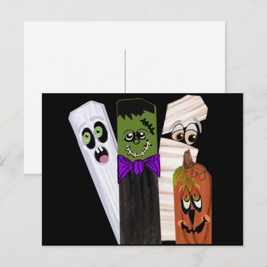 Grappige Frankenstein Geest Pompoen Onzichtbare Ma Briefkaart (Voorkant / Achterkant)