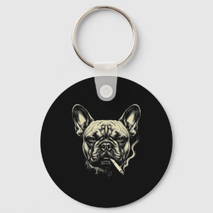 Grappige Franse buldog die sigaret rookt meme vint Sleutelhanger