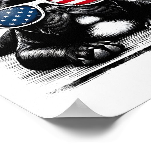 Grappige Franse Bulldog Amerikaanse vlag 4 juli vr Poster (Hoek)