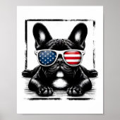 Grappige Franse Bulldog Amerikaanse vlag 4 juli vr Poster (Voorkant)