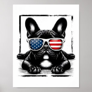 Grappige Franse Bulldog Amerikaanse vlag 4 juli vr Poster